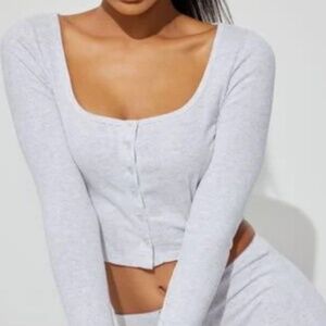 Garage Cropped Long Sleeve Button Up Top